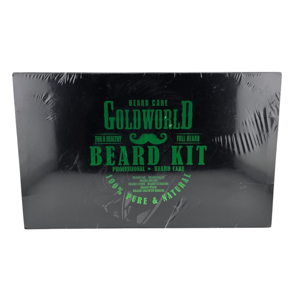 Gold World Beard Grooming Kit 7pc Set Oil Balm Brush Comb‎ Sealed